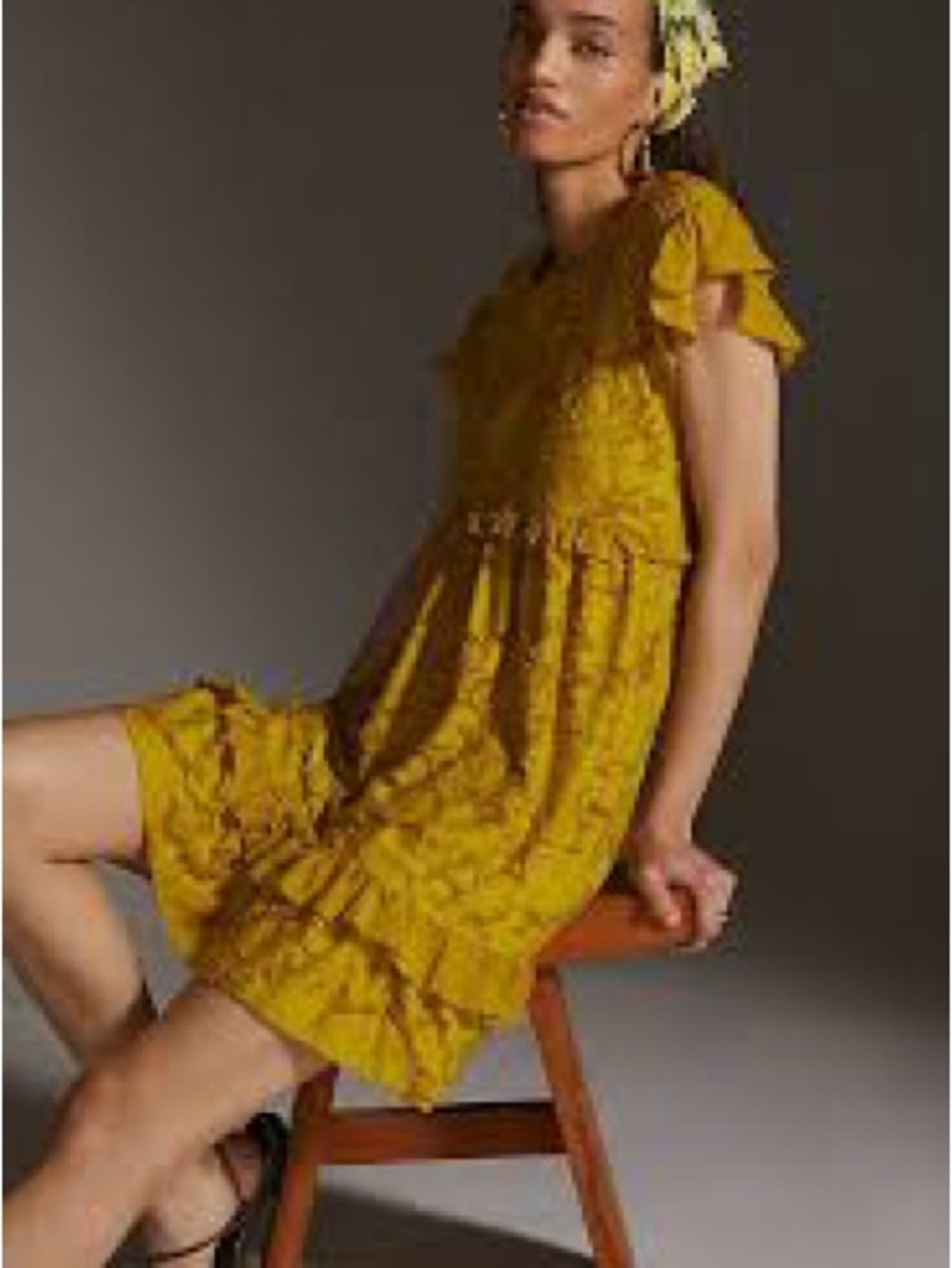 Anthropologie Yellow Ruffle Tiered Back-Tie Dress